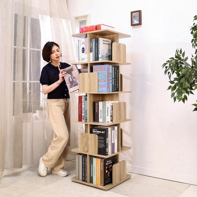 BuyJM直立式360度旋轉五層書櫃 台灣製造 收納展示櫃 置物邊櫃BO070, 漂流木