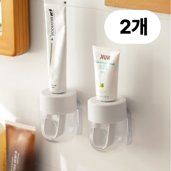 심플훅스 무타공 접착식 자동 치약 디스펜서, 화이트, 2개