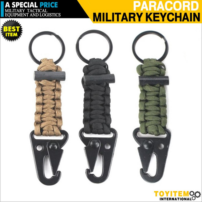 파라코드 키체인 밧줄 열쇠고리 서바이벌 키트 파이어스틱 로프 키체인 캠핑 생존 키트 끈 전술고리 군장고리 로프 카라비너 서바이벌고리 서, TAN(황색), 1개