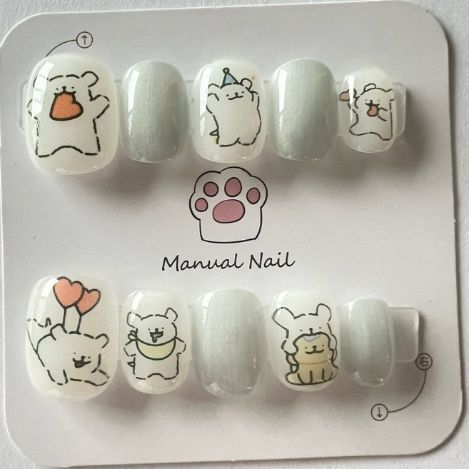 線條小狗 短方圓美甲片 XS-M, 1個, M