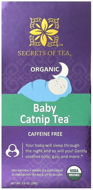 Secrets of Tea 유기농 아기 캣닢 차 카페인 무함유 무표백 티백 20개 28g(1oz), SecretsofTea유기농아기캣닢차카페인무함유무표백티, 1개 - 쿠팡