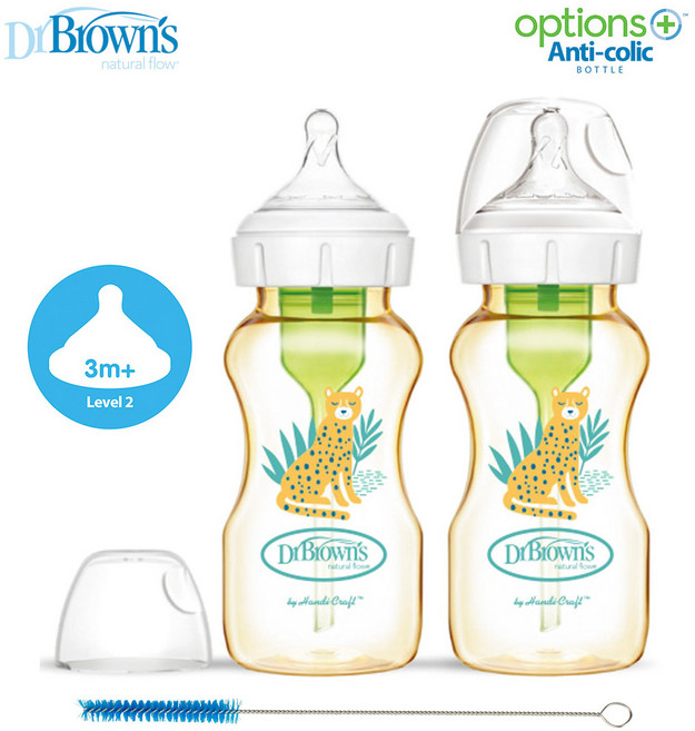 닥터브라운 옵션스 플러스 PPSU 젖병 2개 + 크리닝브러쉬, 1세트, 270ml, 혼합색상