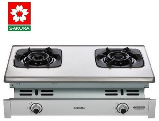 櫻花牌 G6900S 白鐵雙炫火崁入式瓦斯爐，火力均勻，安全耐用，提升廚房質感, 1個, 天然氣,包含安裝費(限高雄區師傅安裝)