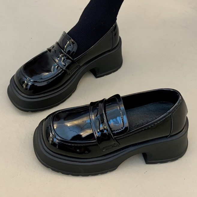 오늘출발 메르나뛰 통굽 키높이 스퀘어코 가보시 발편한 청키힐 에나멜 여성 로퍼 ME6981