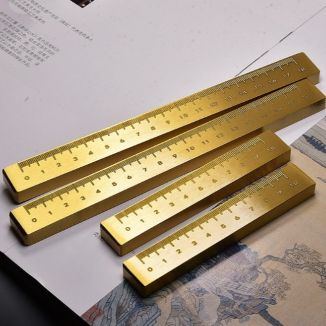 두꺼운자 20cm 황동 금색 문진 서예 고급 무거운 골드 자 공업, 12x2x1cm 1개