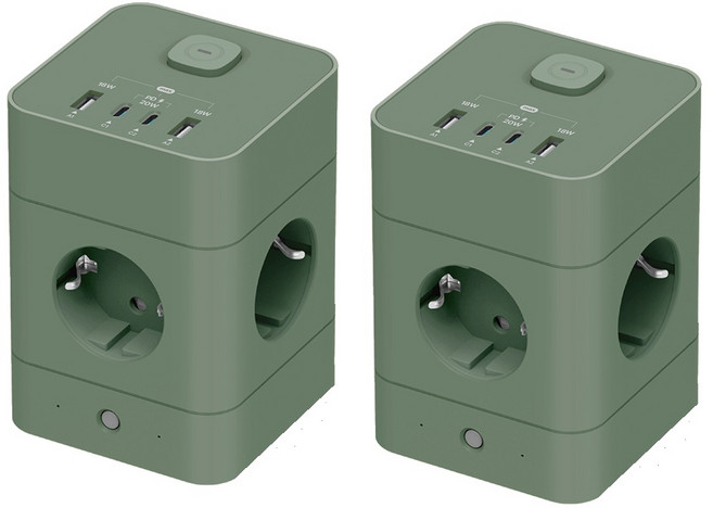 혼카 1+1 에코너 타워형 큐브 멀티탭 4000W 고용량 고속충전 8구 12구 16구 USB-A 2개 + C타입 2개 MT08 MT09 MT10, 에코너 MT08 프로스트 그린, 180cm