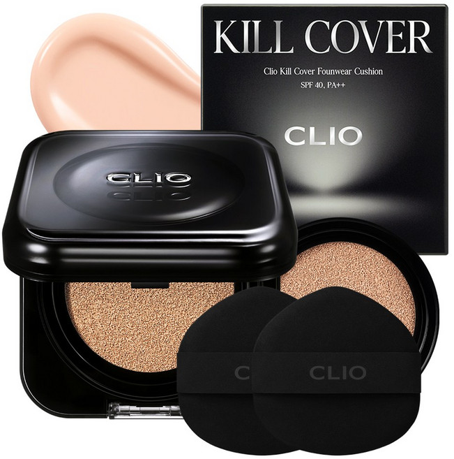 클리오 킬커버 파운웨어 쿠션 기획세트 [본품+리필]+퍼프 2매, 1개, 21C 란제리