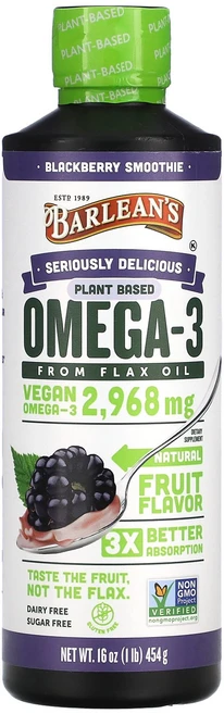 Barlean's Seriously Delicious Omega-3 from Flax Oil Blackberry Smoothie 2 968 mg 16 oz 454 g, 454g, 1개 - 쿠팡