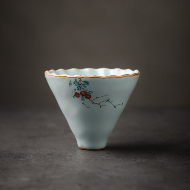 豎紋玻璃分享壺 400mL, 汝瓷濾杯（柿柿如意）, 1個