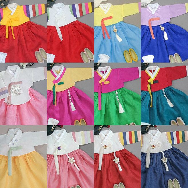 소문난집 여아용 한복세트 색동 전통 한복드레스 아기 돌 유아 아동 어린이 초등 여아