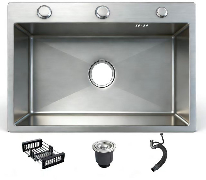 아이두 주방 두꺼운 스테인리스 사각 싱크볼 배수구 식기건조대 포함, 1세트