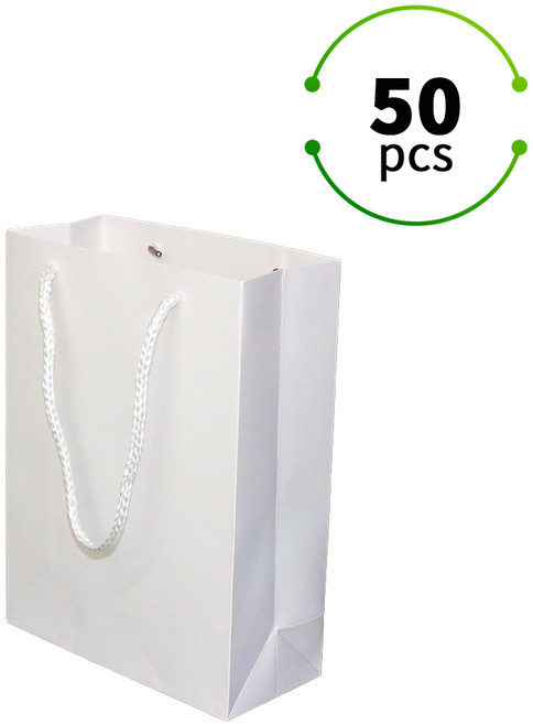 두꺼운 고급 종이쇼핑백 선물용 종이가방 무지 종이백 도시락 포장 쇼핑백 답례품 케이크 가방 50매, 화이트