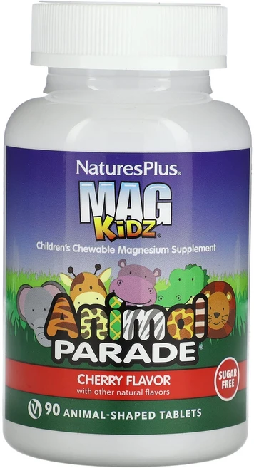 NaturesPlus MagKidz Animal Parade 어린이용 츄어블 마그네슘 체리 맛 100mg 동물 모양 츄어블 90정(1정당 50mg), Ancient Nutrition 마그네슘 ..., 1개, 90정 - 쿠팡