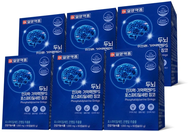일양약품 두뇌 인지력 기억력엔PS 포스파티딜세린 징코, 6박스, 60정 - 쿠팡