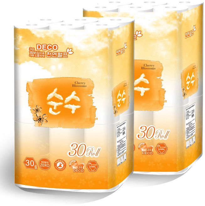 천연펄프순수3겹 30롤 2팩 60롤화장지