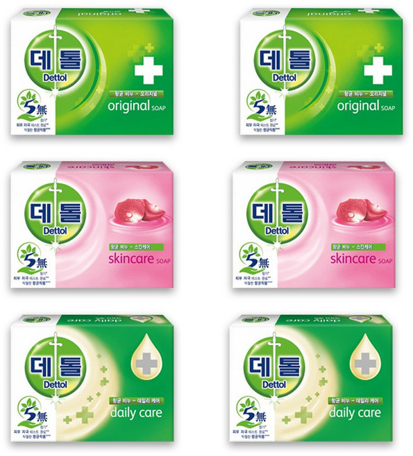 데톨 향균 비누, 혼합 (오리지널+데일리+스킨케어), 6개입, 100g