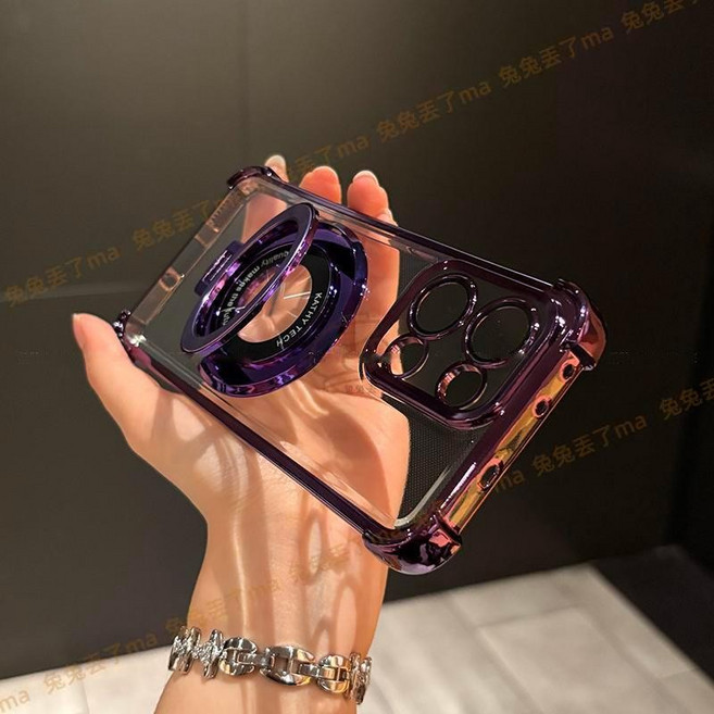 Rabbit Technolog 適用OPPO手機殼 氣囊防撞保護 透明帶支架, 紫色帶支架,Reno10/10Pro-通用, 1個