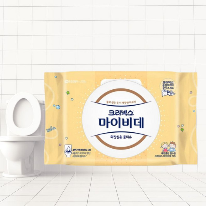 크리넥스 마이비데 키즈 물에 녹는 비데티슈, 1개, 40개입, 55g