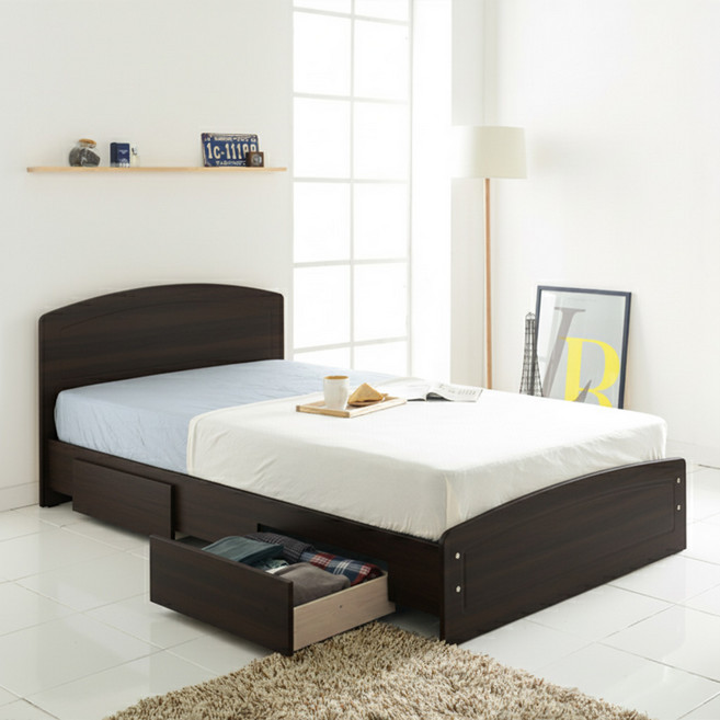 미코퍼니처 에디스 헤드형 침대+단면 본넬 매트리스+발통 S/SS/D/Q, 월넛_서랍형