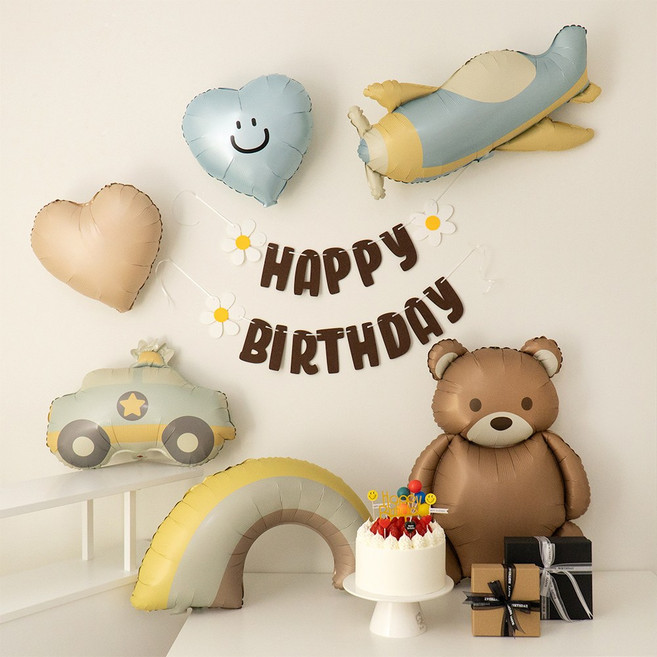 지에이엠 레터링 가랜드 하트 풍선 마카롱 캐릭터 풍선 생일 파티 용품 세트, 1세트, 마카롱 캐릭터세트