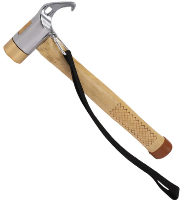 多功能露營鎚 營釘鎚, 木柄網格，鑄鐵鎚, 1個