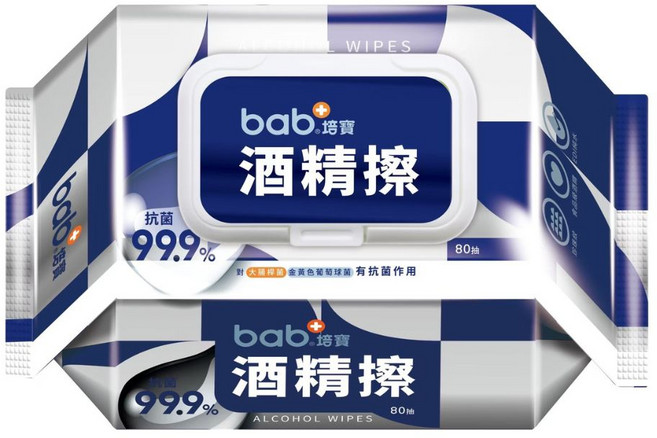 bab培寶 酒精擦 80抽 抗菌 99.9%, 1個, 80張, 0.5g