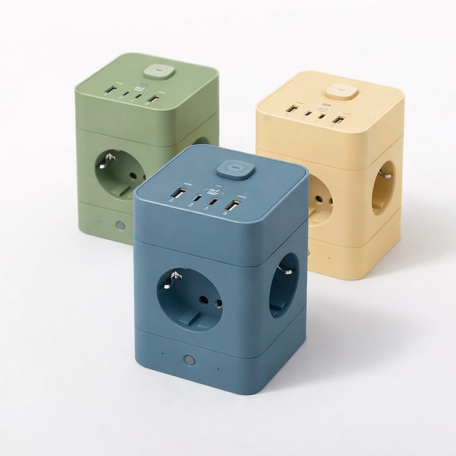 혼카 에코너 타워형 큐브 멀티탭 8구 4000W 고용량 고속충전 4구 + USB-A 2개 + C타입 2개 예쁜 슬림 디자인 콘센트 컴퓨터 책상 전기선 정리 MT08, 1개, 08 프로스트 그린, 180cm