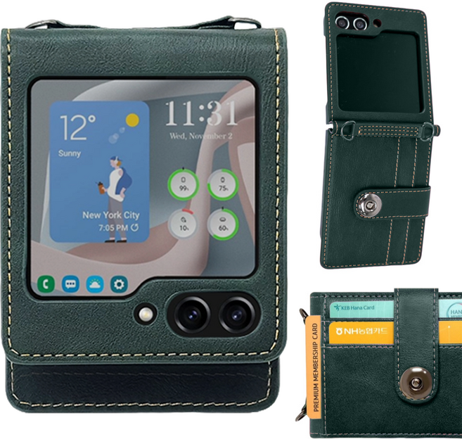 맥스코어 갤럭시 Z플립 케이스 카드 지갑 가죽 스트랩