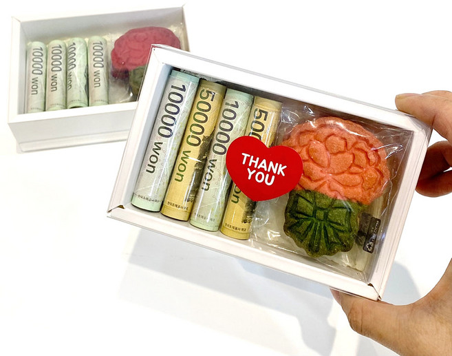 카네이션 쿠키 용돈박스 세트 어버이날 감사의달 부모님 선물 답례, 핑크쿠키 2개＋돈 클립 비닐 4개, 1개