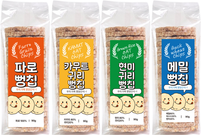 카무트귀리+파로+현미귀리+메밀 통곡물 뻥튀기 뻥칩 4종 혼합 1세트, 360g