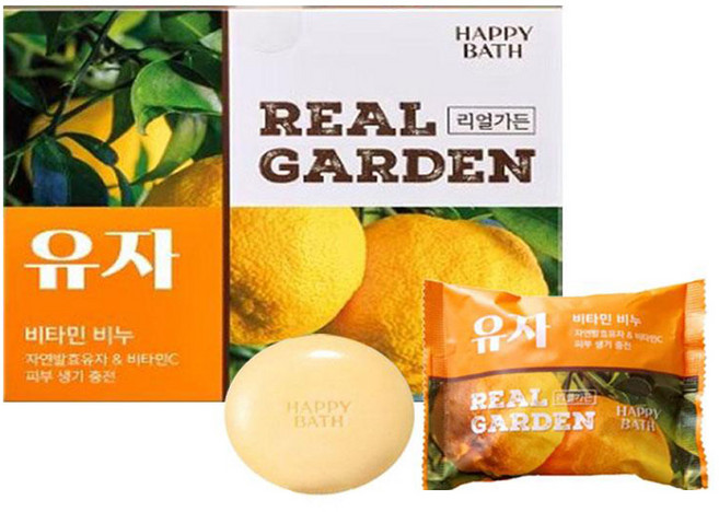 해피바스 리얼가든 비타민 비누 유자, 90g, 8개입