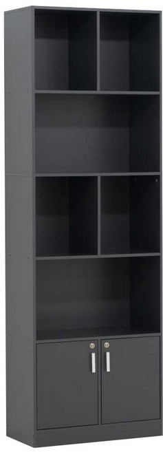 【BELLAEVEN】【現貨】帶鎖木質書櫃 收納櫃 書架 置物櫃 儲物櫃 保管櫃 層櫃 儲物架, 深灰色