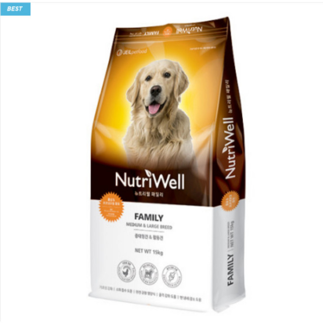 뉴트리웰 어덜트 닭 패밀리 중대형견 애견사료, 15kg, 1개