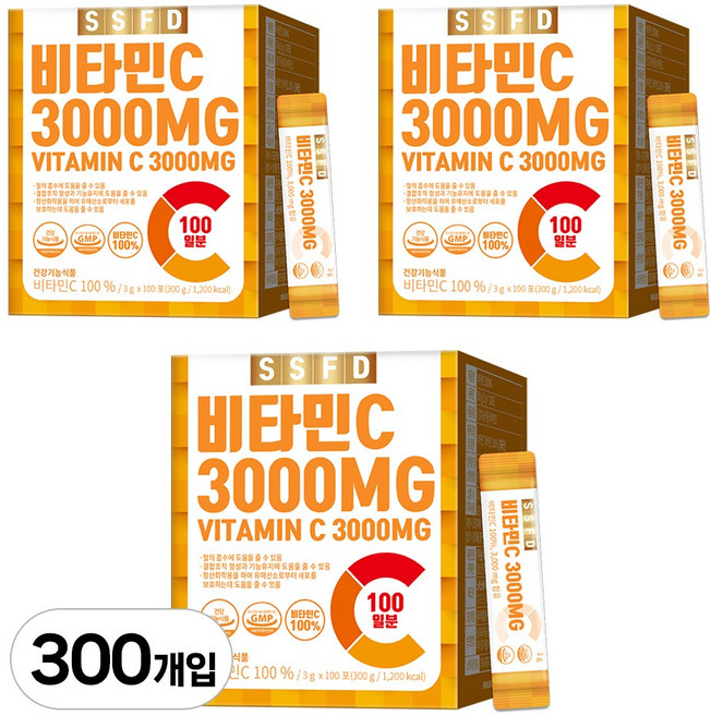 순수식품 비타민C 3000 가루 분말 스틱 파우더, 300g, 3개