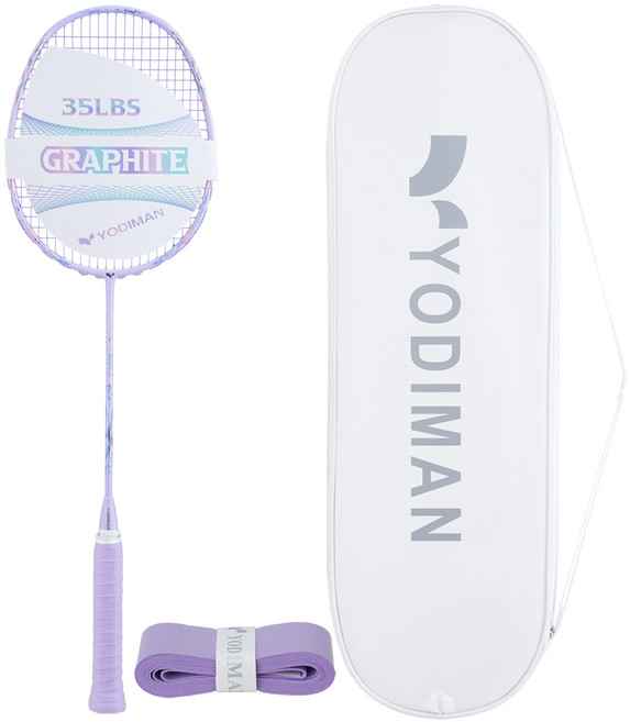 YODIMAN 초경량 배드민턴라켓 (프로 스트링 26lbs) 46T 고탄성 샤프트 35lbs 고강성 흑연 프레임 질주형 디자인, 1개, 크리스탈보라 6U