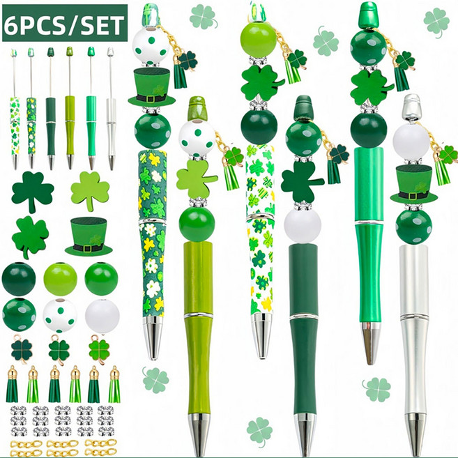 토이즈데이 볼꾸 비즈 볼펜 꾸미기 세트 요즘 유행 여아 단체 선물, 1세트, 클로버 6pcs