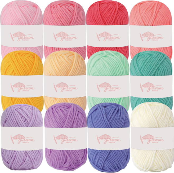 구름한코 뜨개실, 12개, 마카롱파스텔