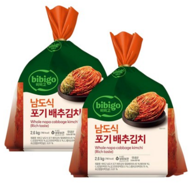 비비고 남도식 포기배추김치, 2.6kg, 2개