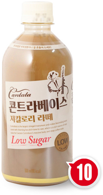 롯데칠성 칸타타 콘트라베이스 저칼로리 라떼, 10개, 500ml