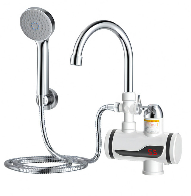 RUNHome 가정용 2in1 순간 온수기 싱크대 수도꼭지와 샤워 물뿌리 LED 온도 디스플레이, 하입식