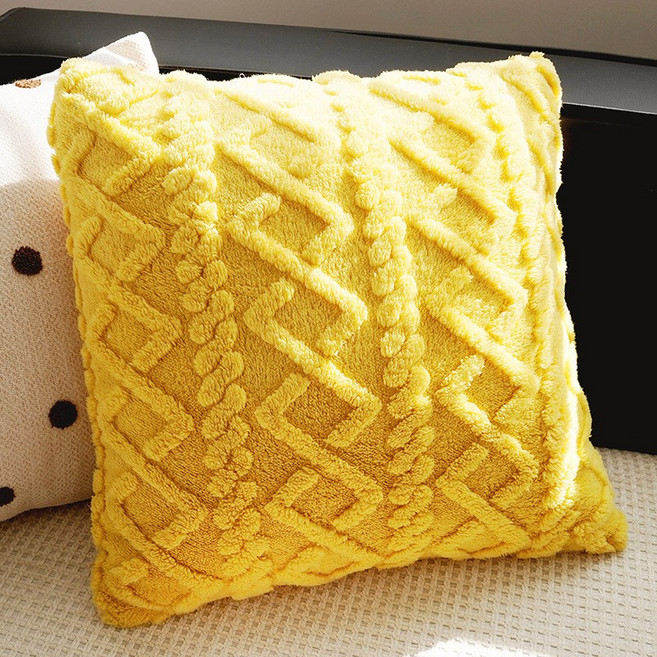 귀여운 쿠션 소파 쿠션 등받이 쿠션 침실 쿠션 침실용 베개, 단독으로 하나, 노란색 플러시 천 마름모 무늬 정사각형 45x45cm