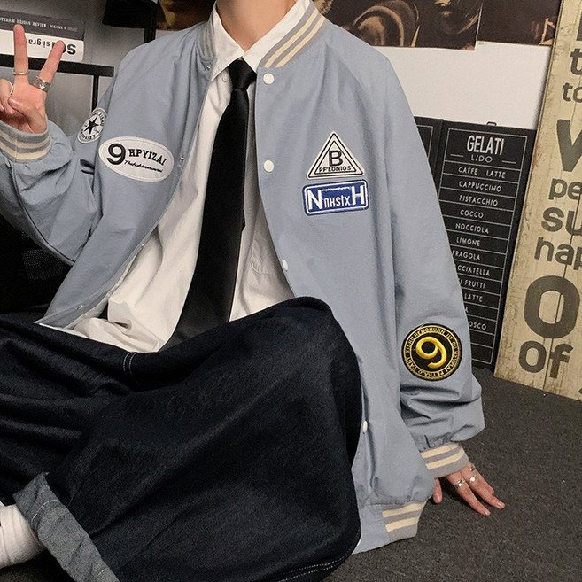 POMTOR 재킷 남자 야구 정장 봄 자수 재킷 + (물고기비늘 걸레 증정 이벤트)