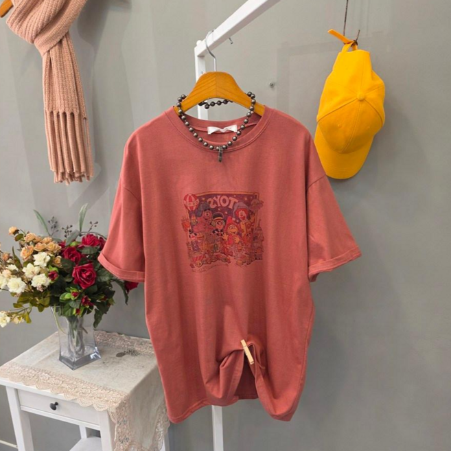 삐에로 컬러나염 오버핏 반팔티