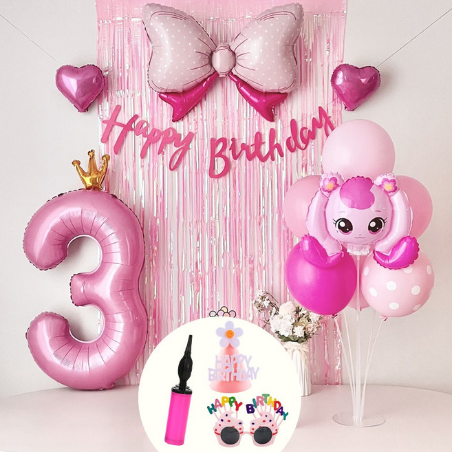 연지마켓 하츄핑 풍선 캐치 티니핑 생일 파티 용품 세트, 커튼 숫자풍선 3, 1세트