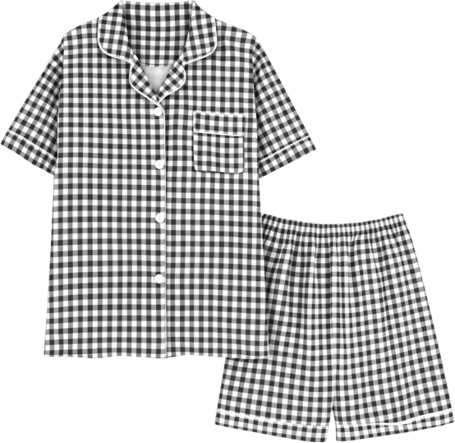 바디스윗 주니어 데일리 체크 반팔 잠옷 상하 세트