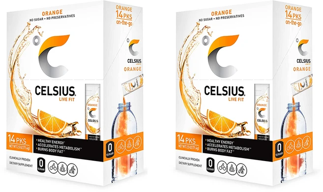 Celsius 셀시우스 온더고 파우더 스틱 오렌지 14개입 74.2g 2팩, 2개 - 쿠팡