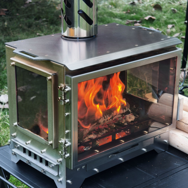 캠핑 화목난로 3면 내열 불보기창 스테인레스 캠핑난로