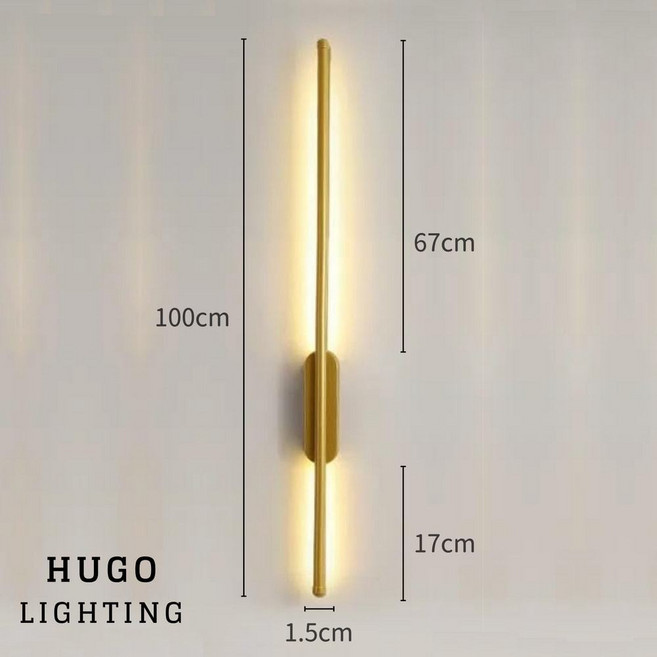 雨果燈飾 LED新款壁燈 臥室床頭燈 現代簡約金長條燈 直立壁燈 樓梯燈 過道燈, 金色橢圓底座 100cm