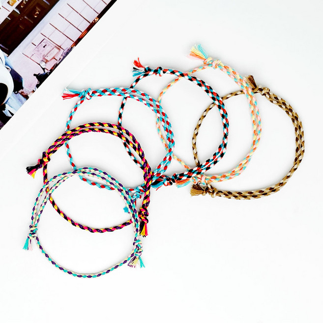 소원 끈팔찌 커플 실 단체 팔찌 레인보우 6가지 예쁜 컬러