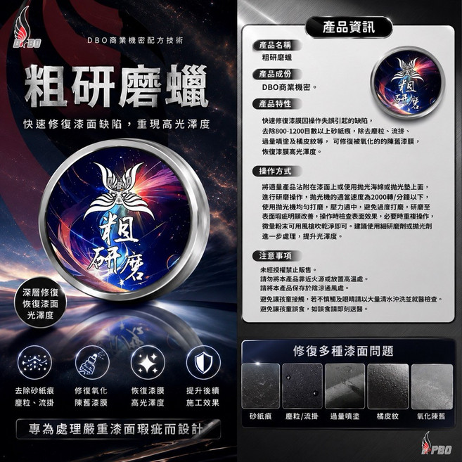 DBO 粗研磨 轉速拋光專用研磨劑 高效去除砂痕還原漆面光澤, 1個, ❤️G0003-粗研磨-粗蠟